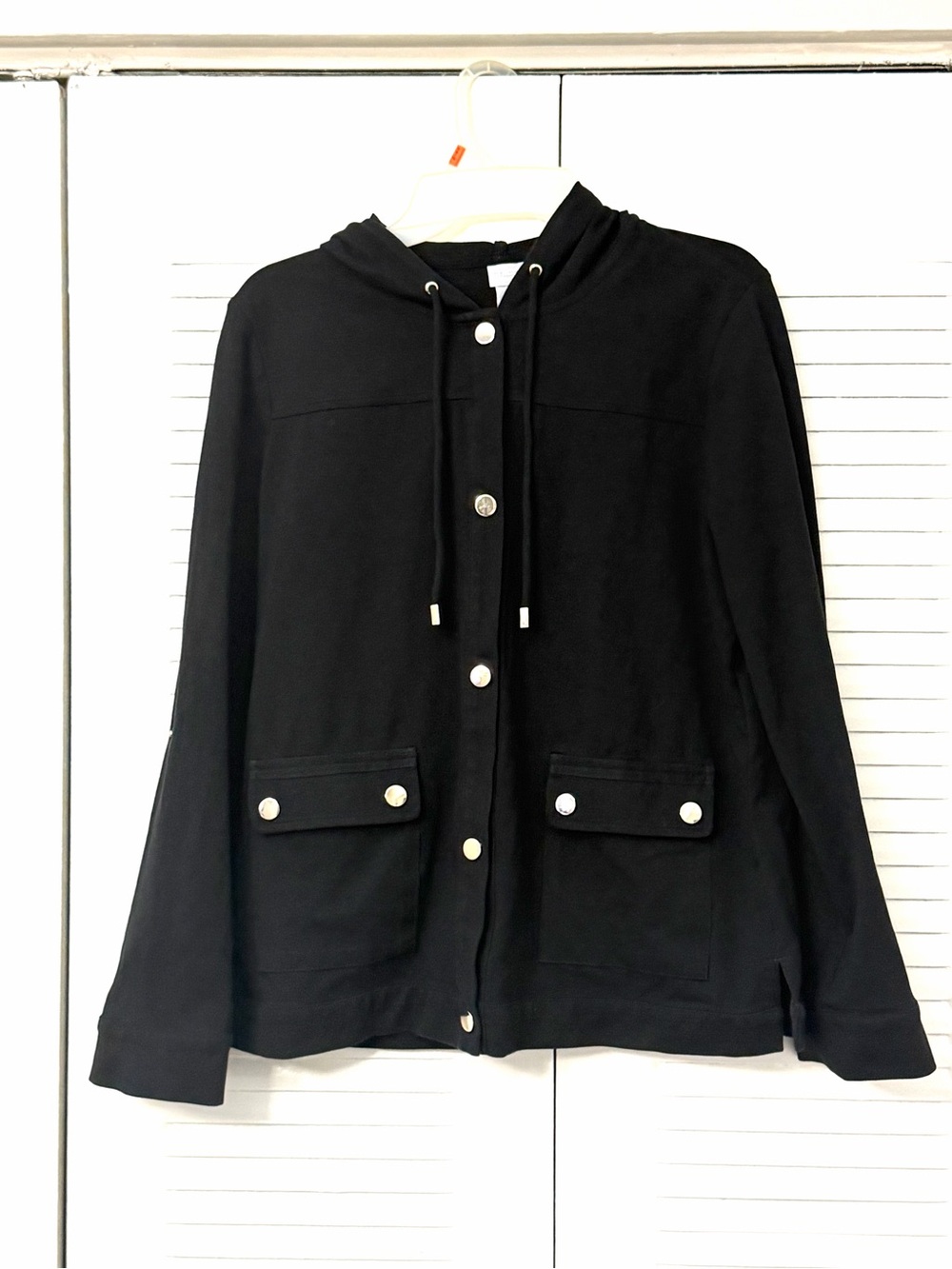 Black Hooded Button-Front Jacket T0173